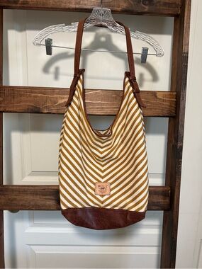 Will Leather Goods Mustard and Brown Striped Shoulder Bag